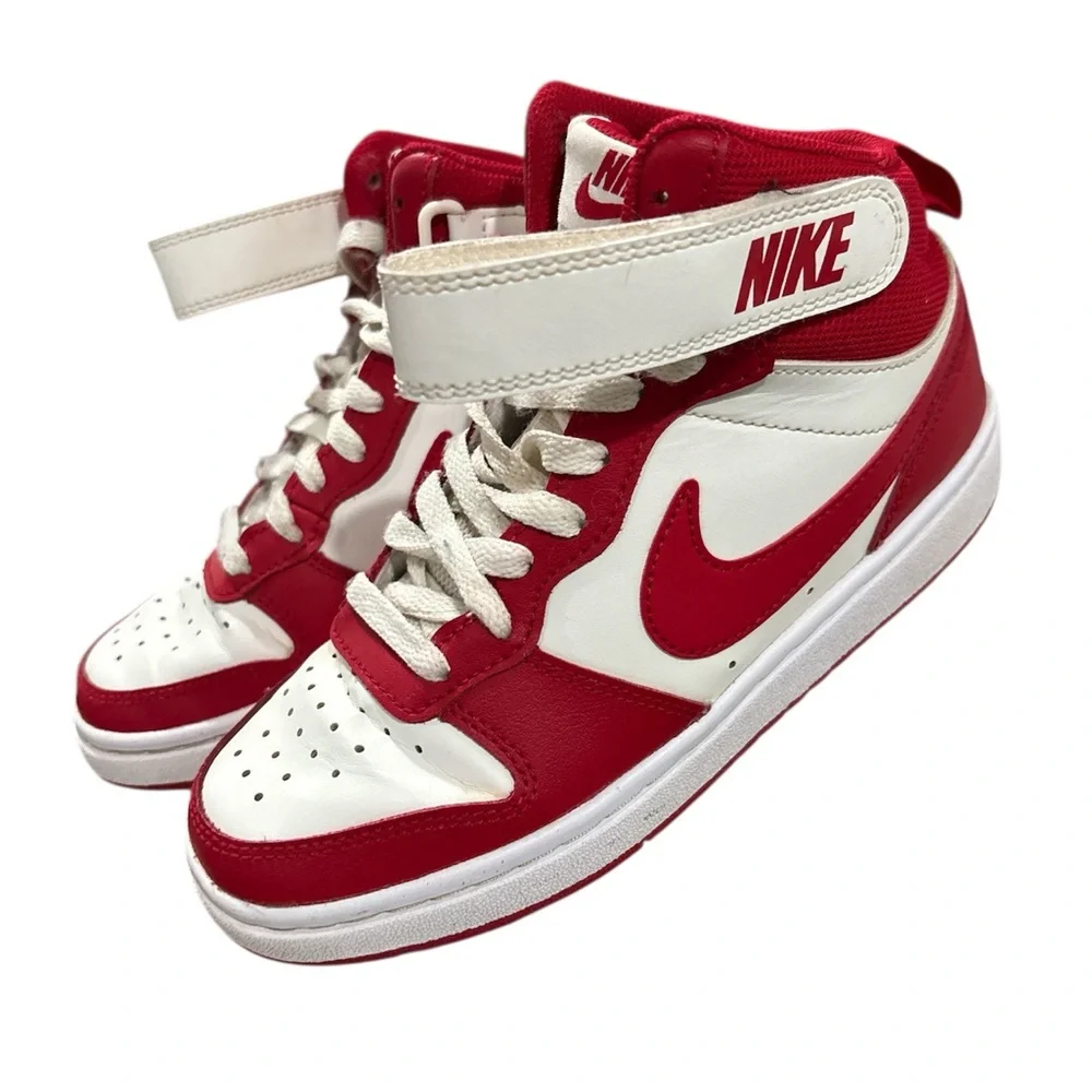 Nike Big Kid Court Borough Mid 2 Sneakers Red and White size 3.5Y
